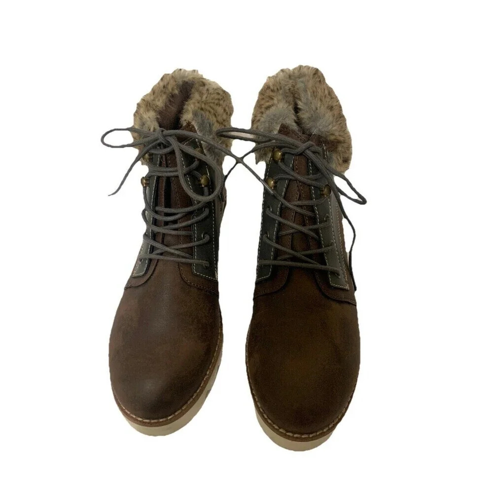 ROCKET‎ DOG SHELBY BROWN ANKLE BOOTS WOMENS 11 W/FUR TRIM Great Condition